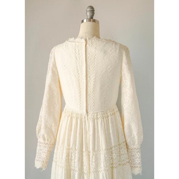 Vintage c. 1970 Emma Domb Boho Mod Prairie Victorian Lace Wedding Dress Davids - Picture 4 of 14